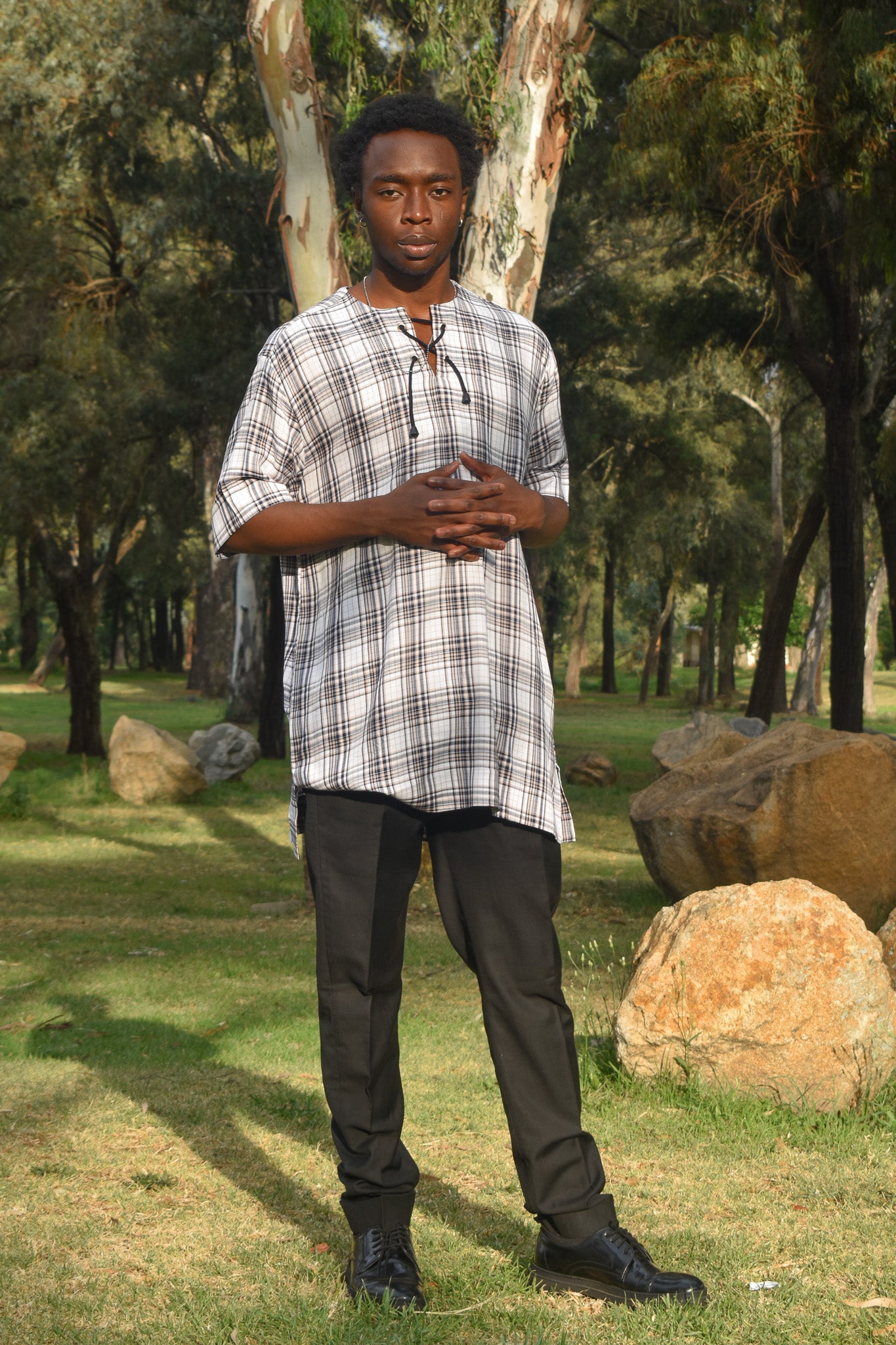 OTD Heritage – Mono Plaid Lace-Up Tunic