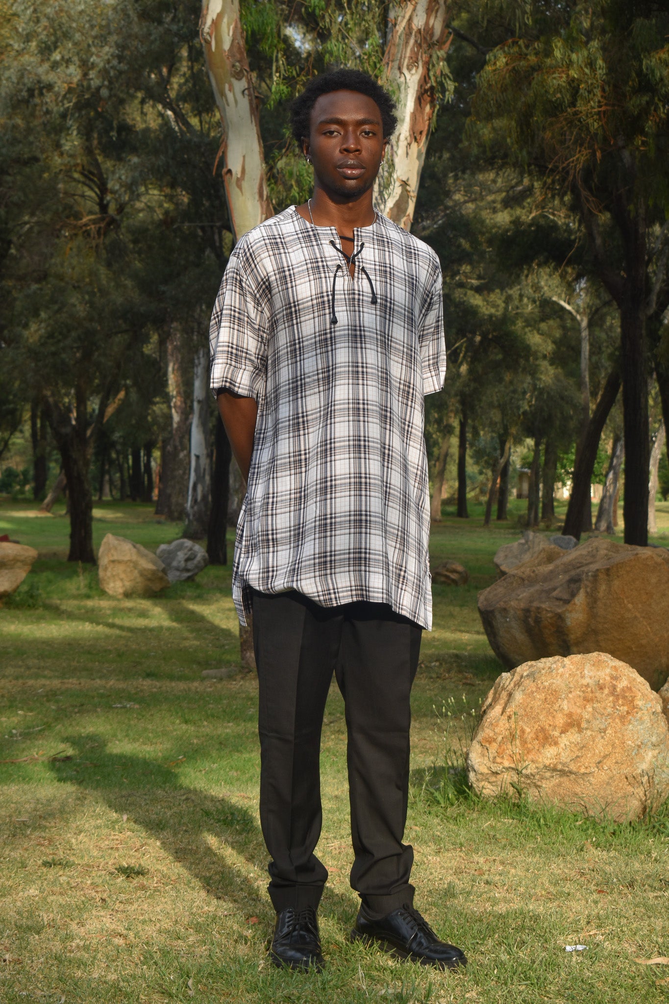 OTD Heritage – Mono Plaid Lace-Up Tunic